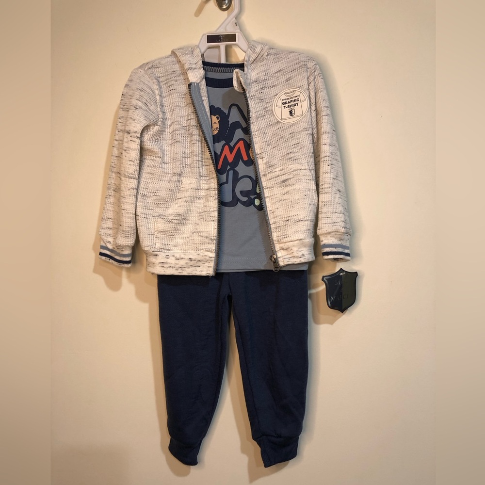 MAX & MARCUS 3 piece set with pants,  T-shirt, and zip up hoodie, size 24 mos